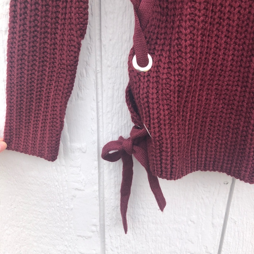 NWT maroon lace up side sweater - Picture 5 of 7